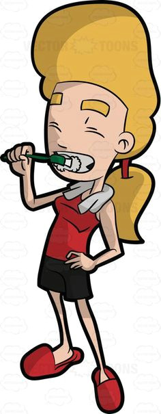 a woman brushing her teeth rigorously