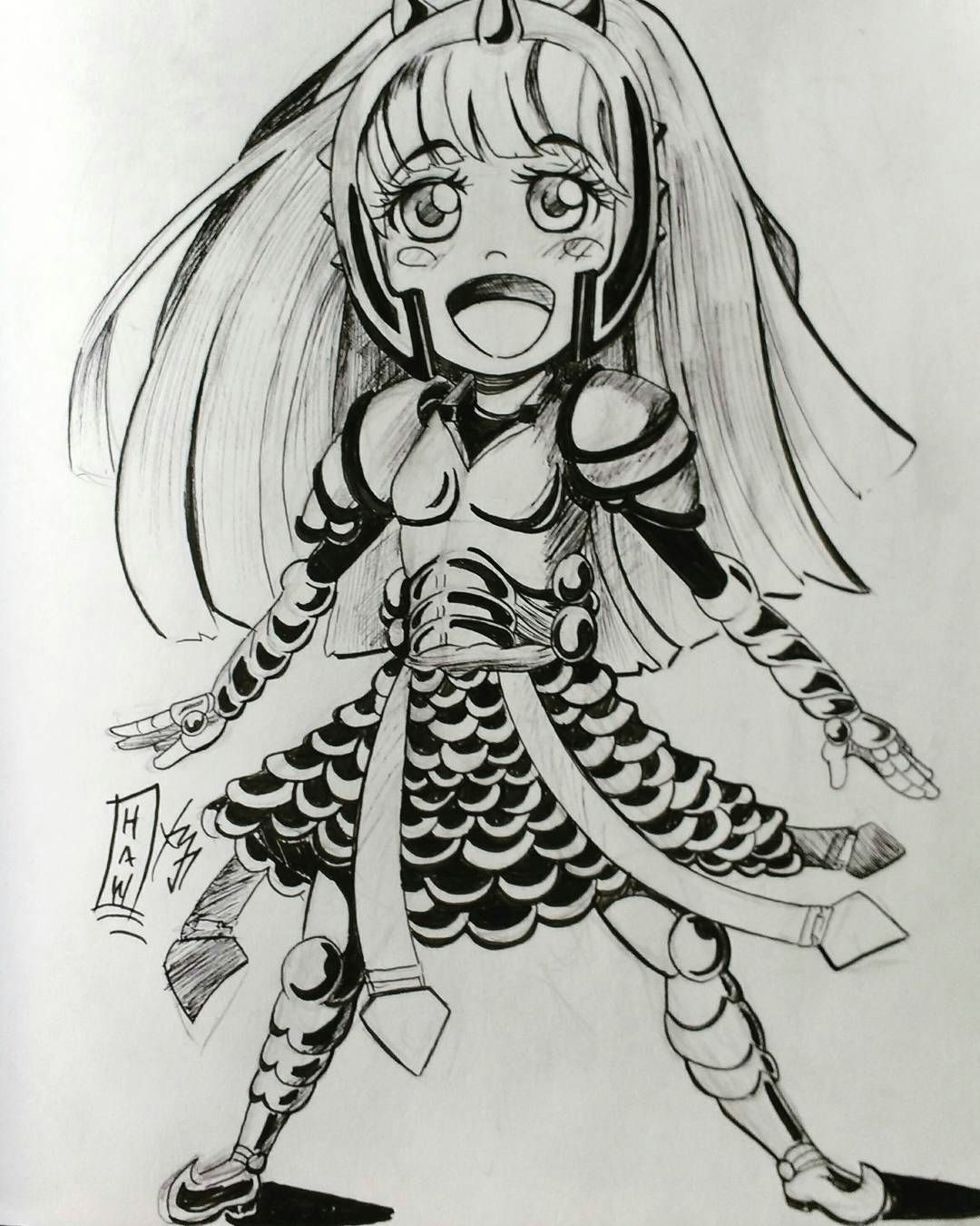 kawaii chibi drawing cute warrior armor girl inkpen