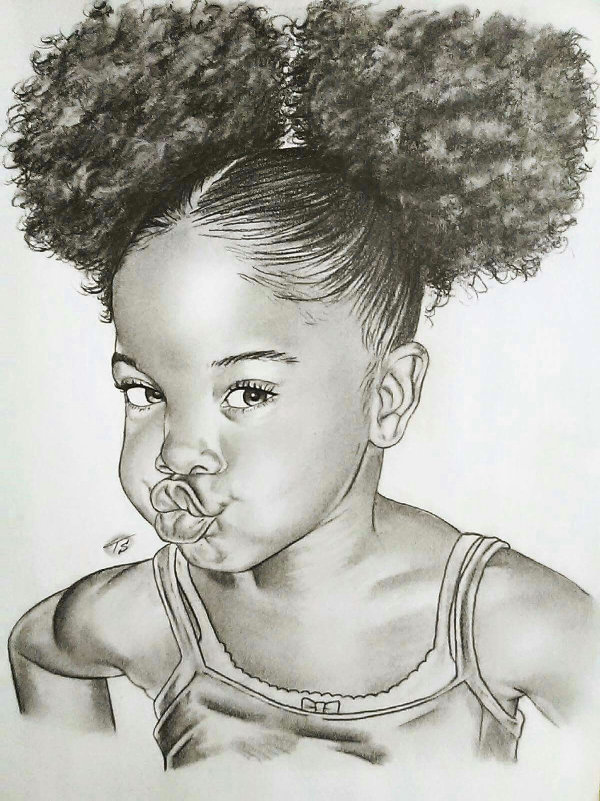black baby girl image shetced monochrome