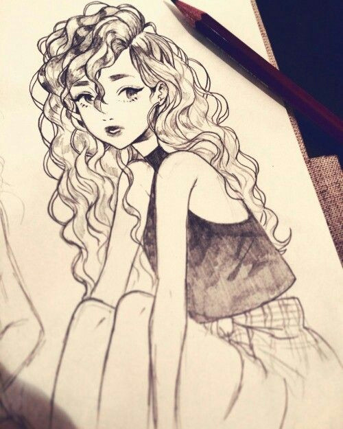 anime curly hair curly hair drawing cool girl drawings hair sketch woman