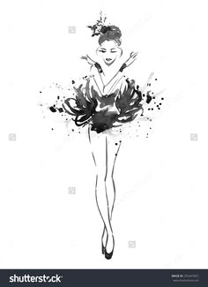 watercolor white black ballerina vector