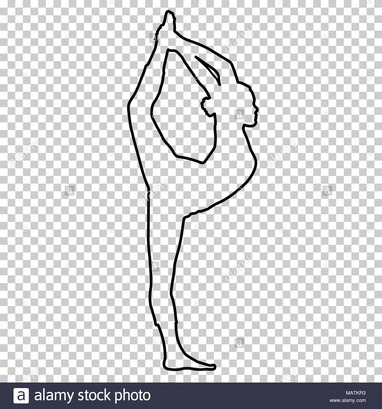 outline figure woman doing stretching legs split on transparent background silhouette girl engaged in