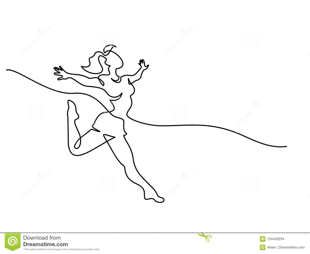 continuous one line drawing young happy girl try to fly vector illustration