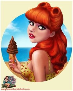 ice cream and lollipops a pin up rockabilly art pinup art crystal wall red hair cartoon girl