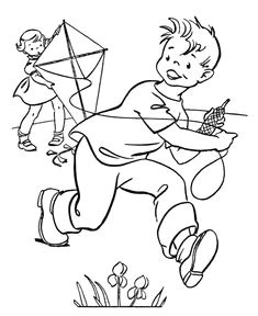 spring coloring pages kids spring flying a kyte coloring page