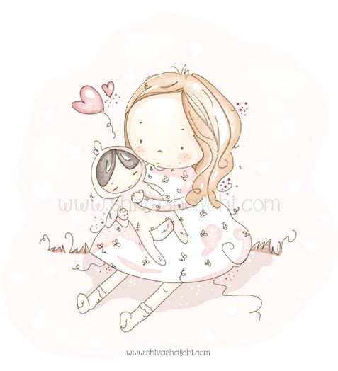 baby girl illustration cute nursery art print soft colours doll and girl wall art print sweet illustration whimsical art print www etsy com shop