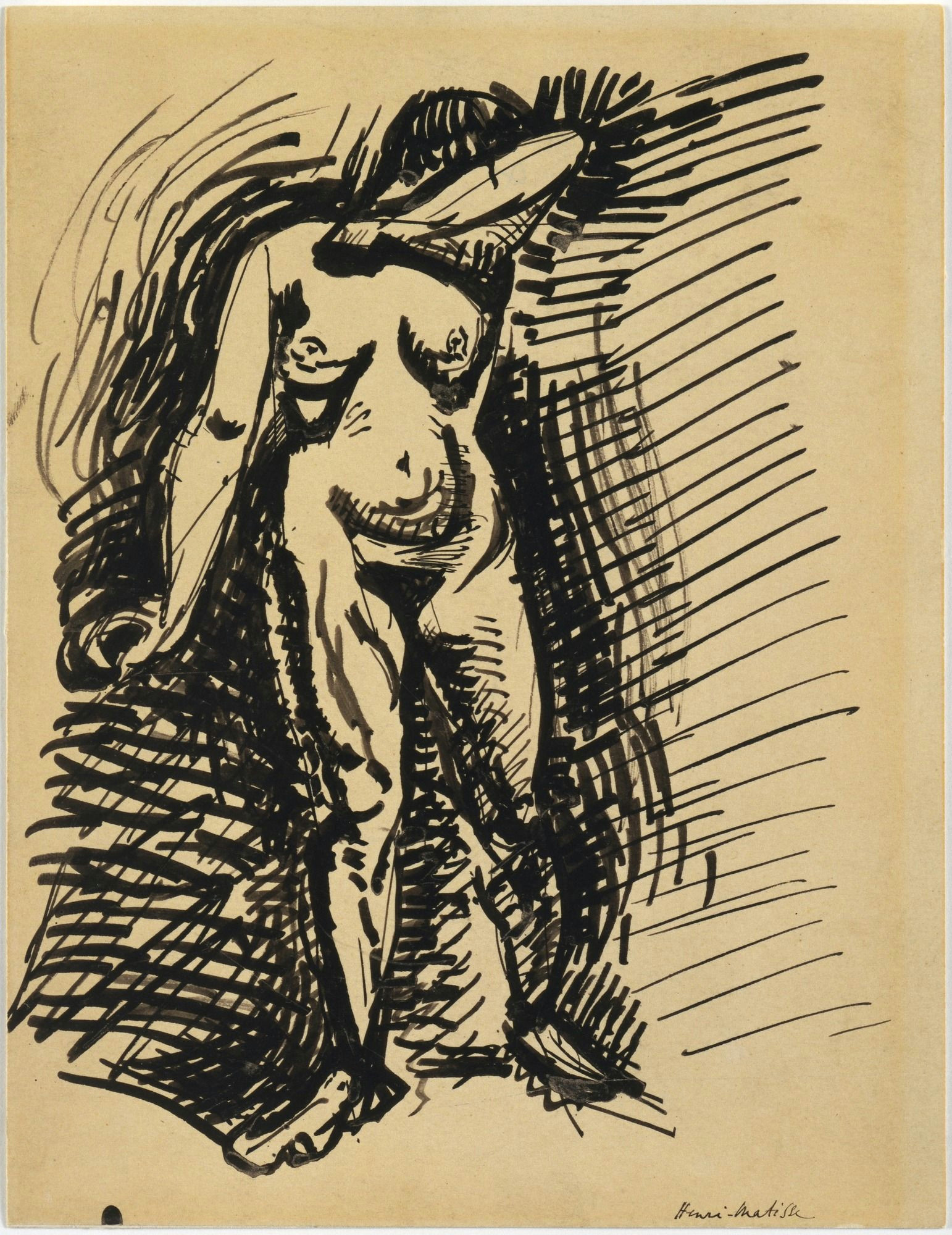 standing nude arms covering her face c 1901 03