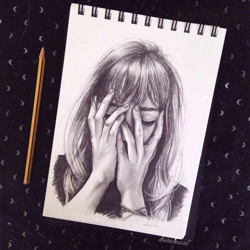 image via we heart it art covering cry crying draw drawing face girl hand pencil sad drawing pinterest drawings art and art drawings