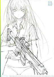 anime girl with gun drawing