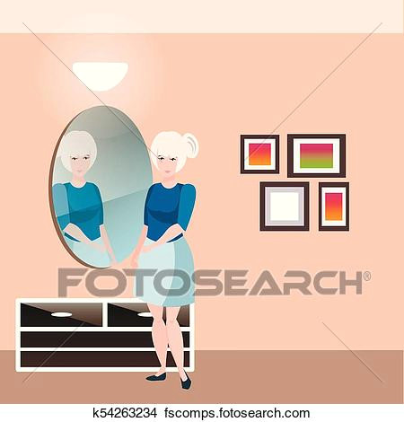 pretty girl with mirror vector illustration flat design