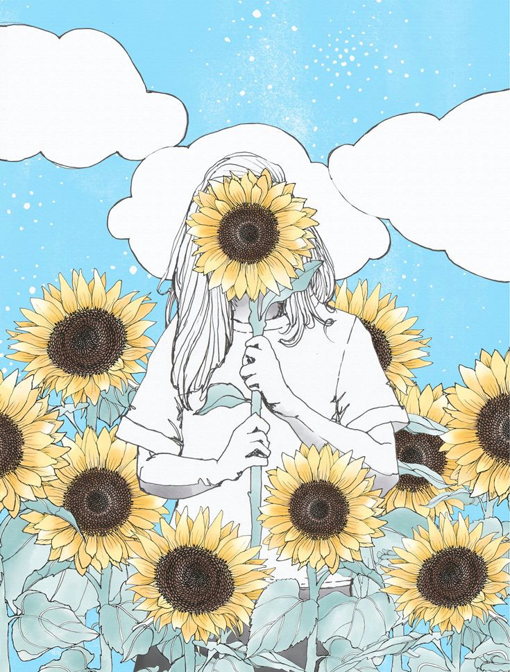 girl holding sunflower illustration by the scenic route you are my sunshine
