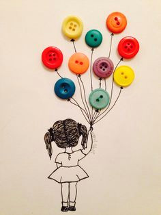 drawing of a little girl holding balloons buttons girl holding balloons art for