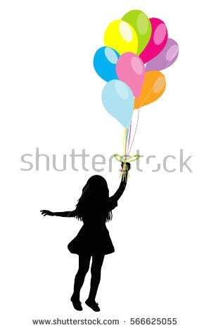 girl silhouette with colorful balloons on white background