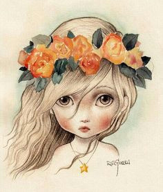 girl with flowers in hair art lost girl eye art art techniques cute