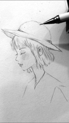 cute girl with hat love drawings drawing sketches easy drawings drawing tips