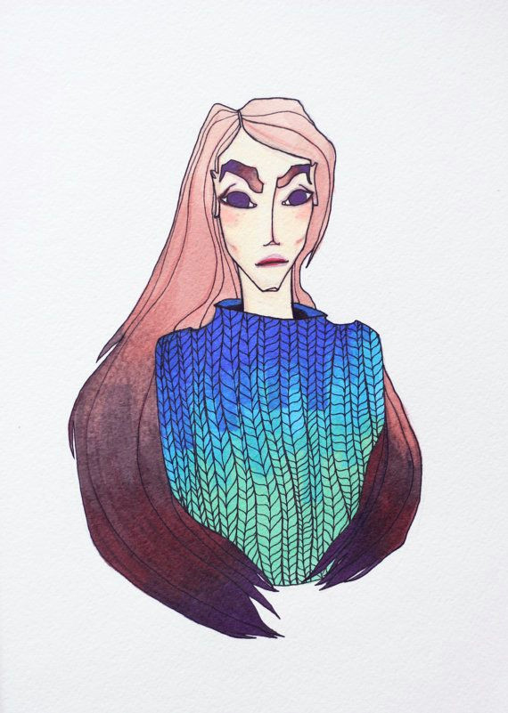 girl in a knitted pullover art print fashion illustration
