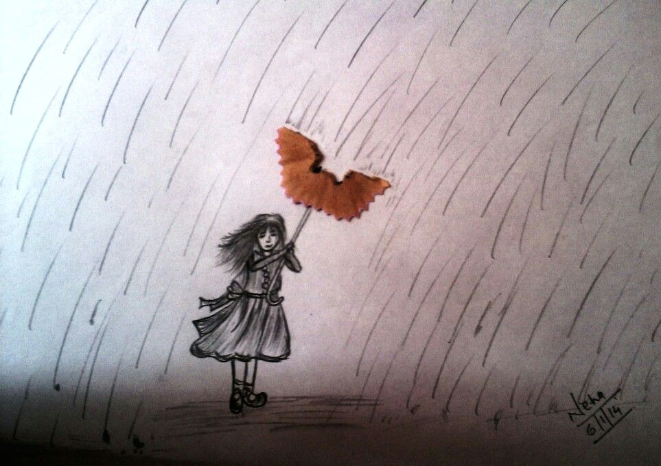 girl in rain sketch rain pencil rain fall