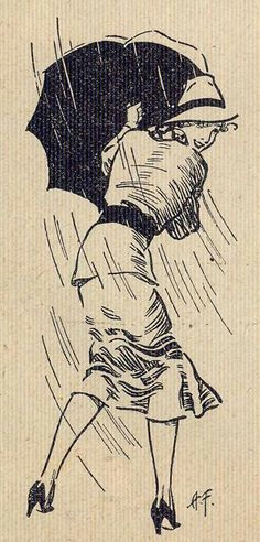 illustration from almanaque bertrand 1938 walking in the rain singing in the