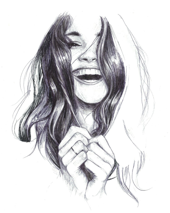 Drawing Of A Girl Laughing Laughing Woman Drawing Pen Doodle Portrait Art Showcase In 2019