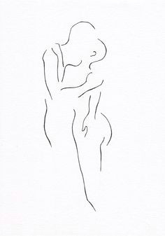 black and white ink drawing sketch of two nude figures kissing man and woman illustration for bedroom decor
