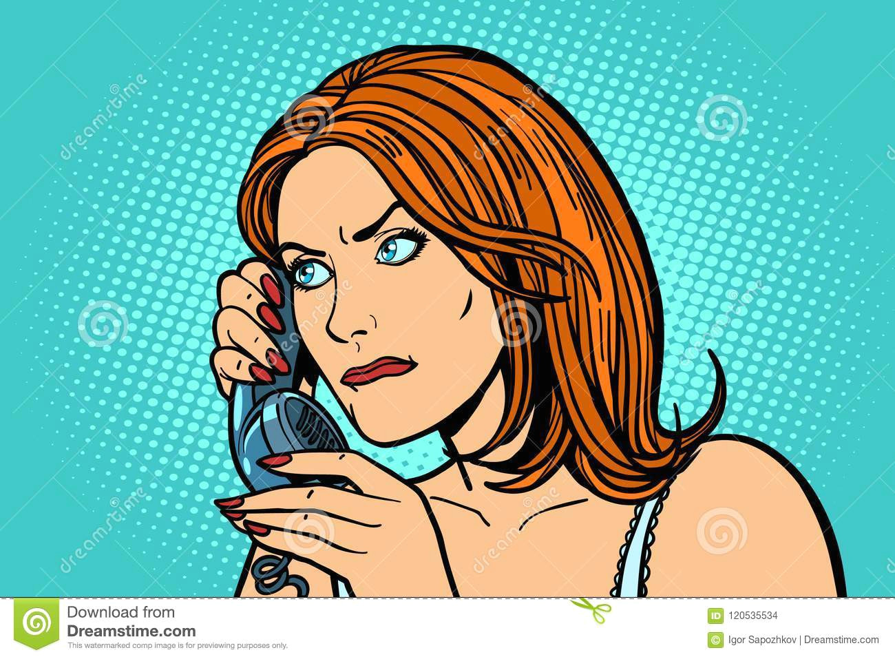 serious woman talking on the phone emotions