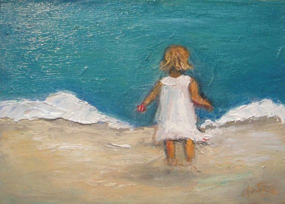 little girl on the beach oil painting portrait by vesnasart