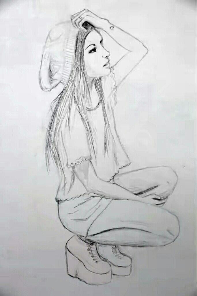 drawing of a sitting modern girl girl art drawing