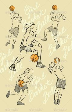 girl basket ball sketches graphicriver spontaneous drawing 4 girl basket ball players zip included