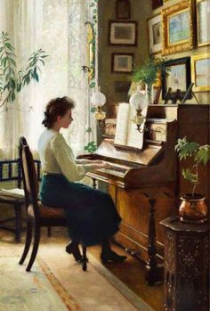 paul fisher maleren paul fishers datter spiller klaver i familiens hjem po elissa a piano girls