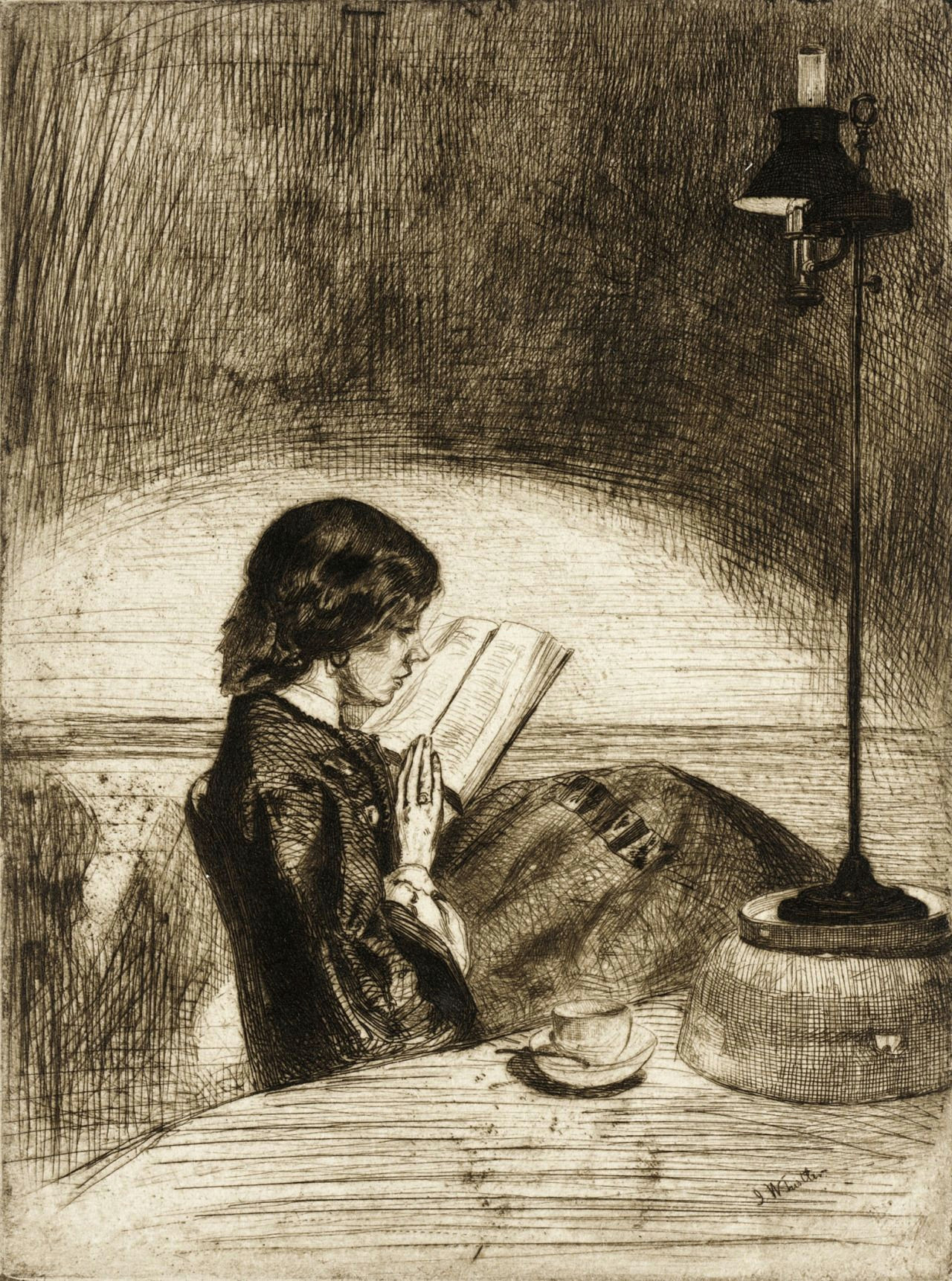 james abbott mcneill whistler 1834 1903 reading by lamplight etching c1859