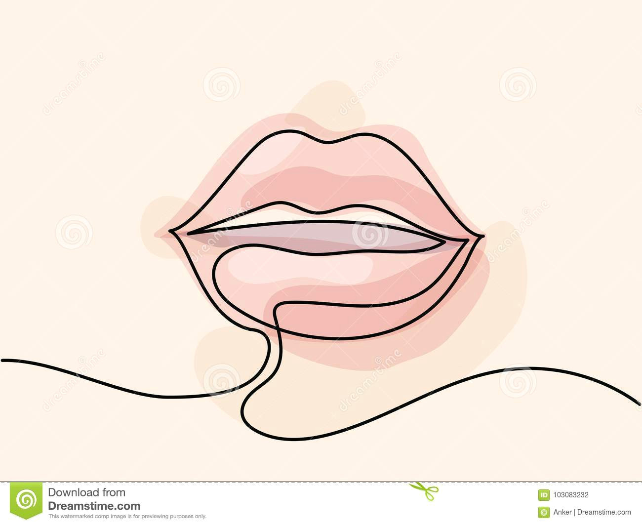 continuous line drawing beautiful woman s lips logo pastel soft color outline vector illustration concept for logo card banner poster flyer