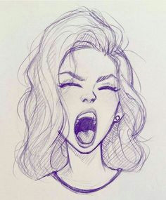interesting how all facial features contribute to the look of the girl screaming sketch drawing