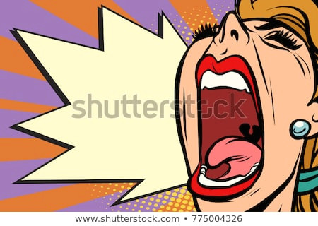 close up face pop art woman screaming rage comic book cartoon retro vector illustration