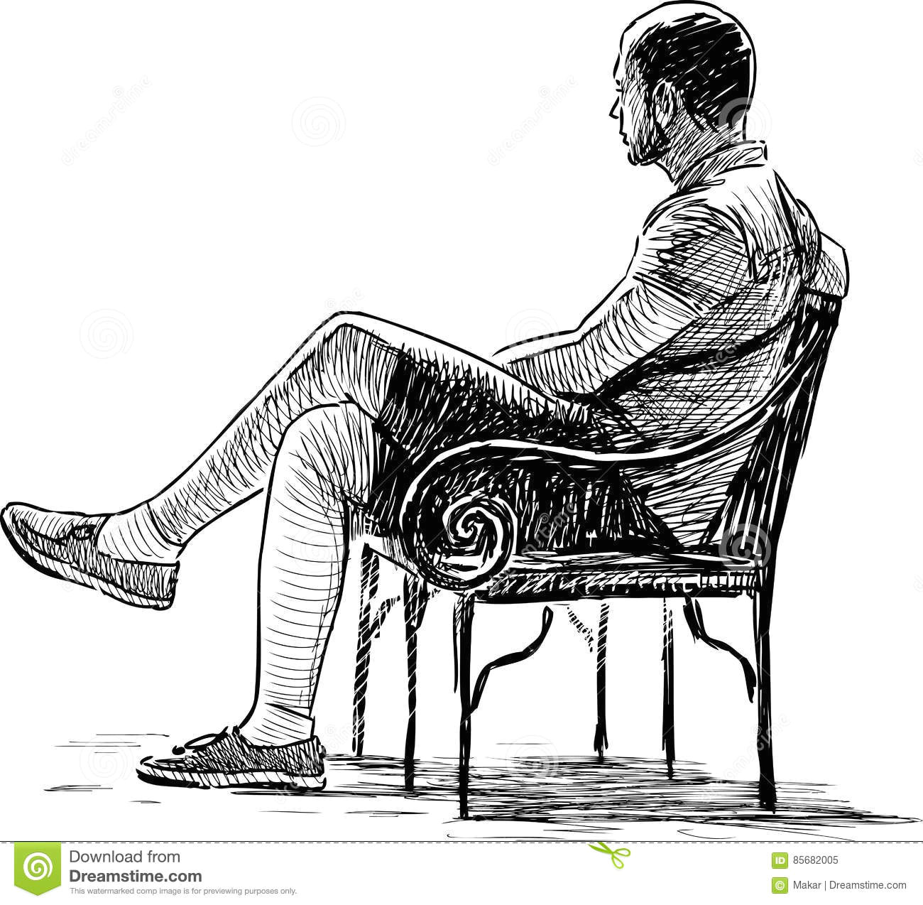 vector sketch of an young man sitting on a bench