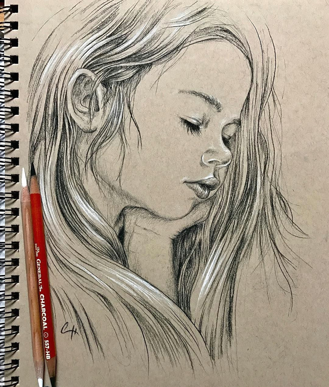 from the slowtime live session this evening girl sleeping drawing charcoalpencil thank you ron and dauvy for the awesome ref