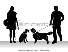people walking dogs man and woman at dog park vector clip art illustration picture
