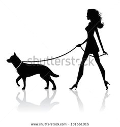 woman walking dog silhouette eps 8 vector grouped for easy editing no open