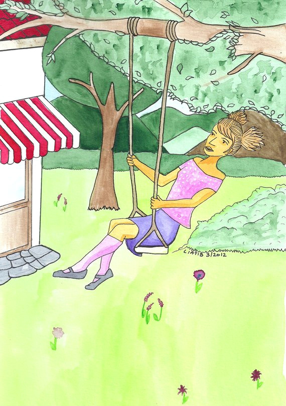 swinging girl drawing water color illustration print on a5 paper great bat mitzvah gift for young
