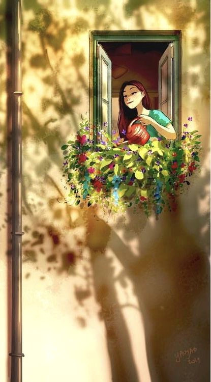 Drawing Of A Girl Watering Plants Water the Plants Life Art Illustration Drawings