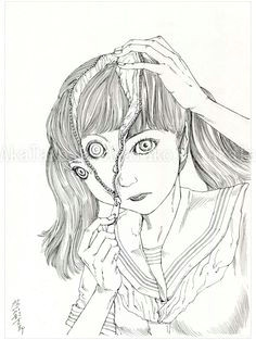 brand new original monochrome drawing by shintaro kago of a girl in a school uniform