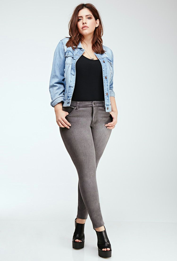 forever 21 plus size skinny jeans in grey