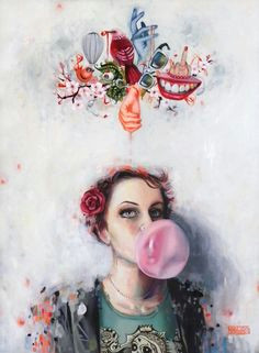bubblegum kisses blowing bubbles bubble gum tumblr posts oil on canvas