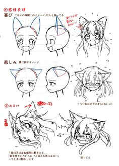 how to draw a neko girl with cat ears drawing reference