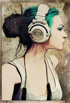 headphones girl arte digital pop art cartoon styles urban art urban music