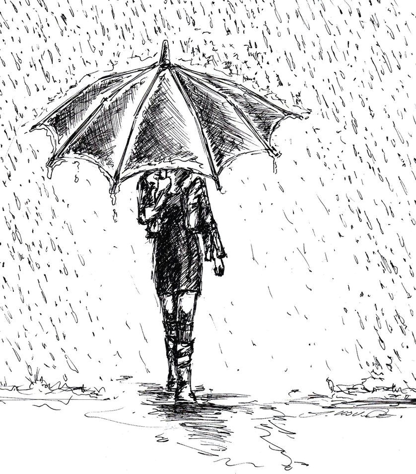 girl in rain drawing