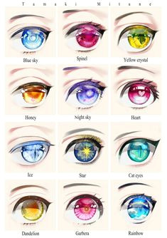 eyes a look kinda on how to draw and what themes they are gives color colour choices too