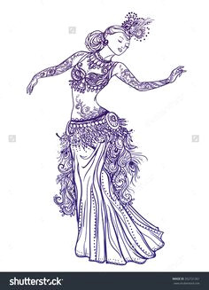 ornament beautiful card with girl belly dance tribal fusion mehenidi element hand drawn for design oriental dance kaleidoscope medallion yoga india