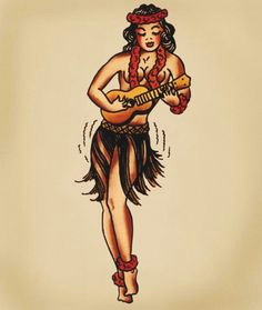 hula girl vintage sailor jerry traditional style tattoo pin up poster