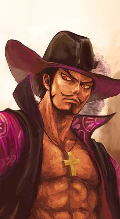 animation dracule mihawk tsuyomaru artist single tall image short hair black hair simple background looking away open clothes orange eyes muscle beard