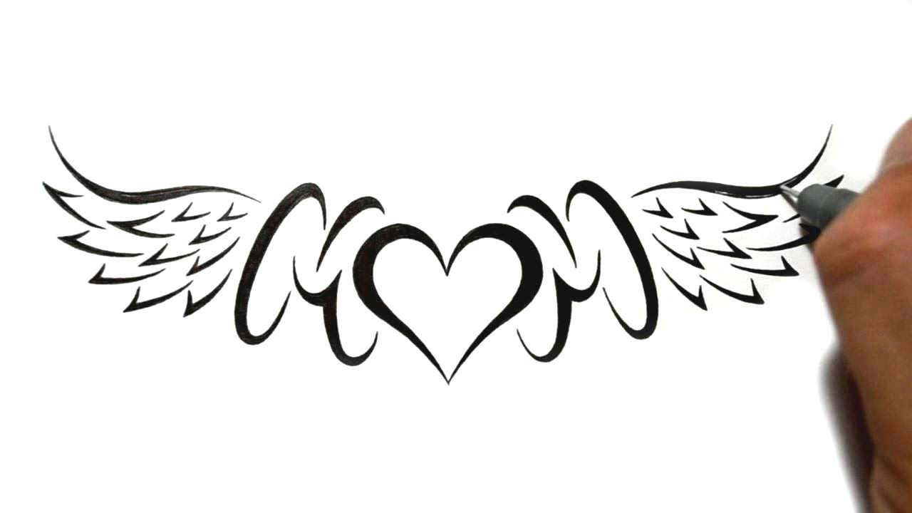 drawing mom with a heart and wings lowerback tattoo design youtube